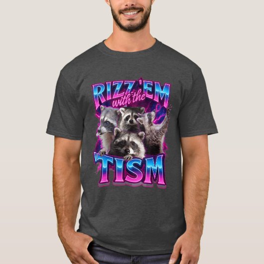 男性、女性、レトロファッションのためのRizz em withheism アライグマ Tシャツ (正面)
