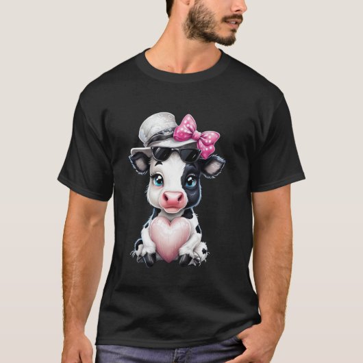 男性 女性 乳牛 愛好家 向け かわいい 牛 デザイン 牛飼い Tシャツ (正面)