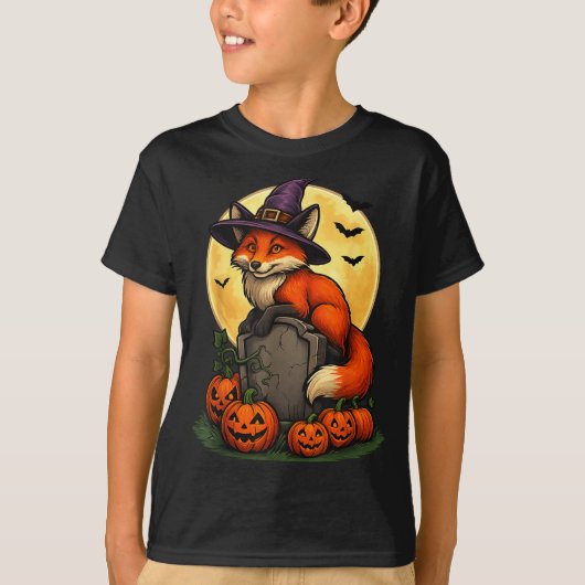 男性 女性 少女 向け キツネ かぼちゃ ハロウィン Tシャツ コスプレ (正面)