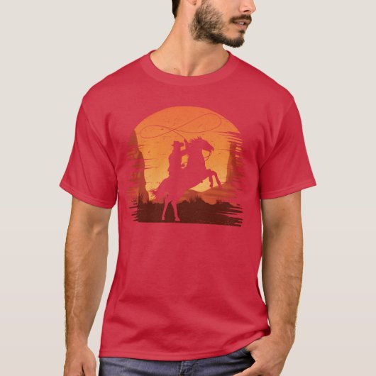 男性 西部カウボーイ 馬に乗る おもしろ Tシャツ (正面)