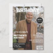 男性 雑誌 ネイビーブルー 写真 89歳の誕生日 招待状 (正面)