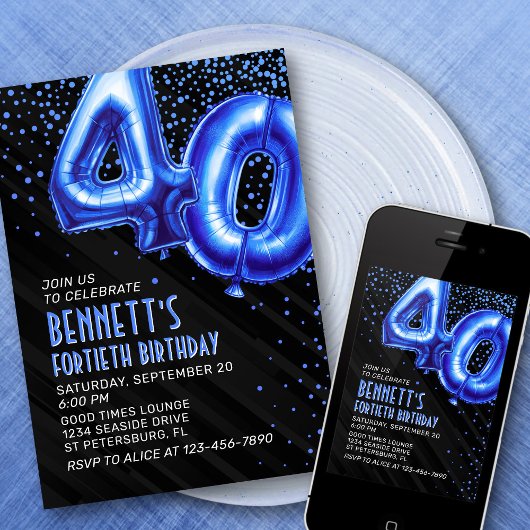 男性 青 40歳誕生日 招待状