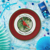 男性（鳥）ショウジョウコウカンチョウとホリーブランチ赤 ペーパープレート (パーティー)