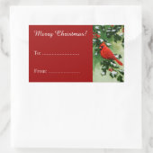 男性(鳥)ショウジョウコウカンチョウとホリーブランチ赤 長方形シール (バッグ)