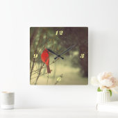 男性（鳥）ショウジョウコウカンチョウ スクエア壁時計 (ホーム)
