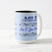 男性I愛する花ブルー文字2 ツートーンマグカップ (正面右)