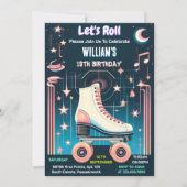 男楽しむクール子女子ローラースケートで滑る13誕生日 招待状 (正面)