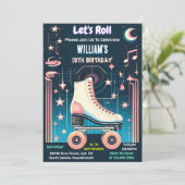 男楽しむクール子女子ローラースケートで滑る13誕生日 招待状 (スタンド正面)