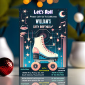 男楽しむクール子女子ローラースケートで滑る13誕生日 招待状