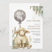 男気球の子羊の赤ちゃんシャワーだ 招待状 (正面/裏面)
