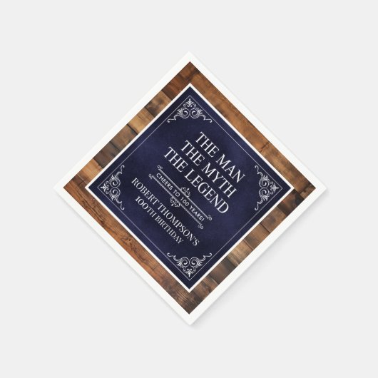 男素朴神話レジェンド100誕生日ブルー スタンダードカクテルナプキン (角)