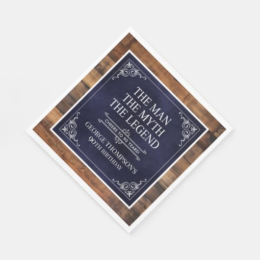 男素朴神話レジェンド90誕生日ネイビーブルー スタンダードランチョンナプキン (角)