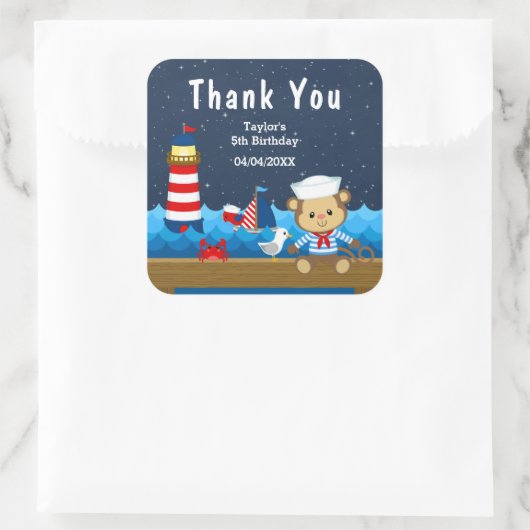 男航海の子モンキーレッド誕生日パーティーありがとう スクエアシール (バッグ)