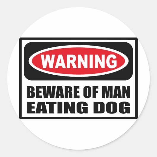 男警告の犬のステッ食べ物カーに注意 ラウンドシール (正面)