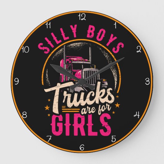 男間抜けの子のトラックは女の子のためだ ラージ壁時計 (正面)