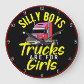 男間抜けの子のトラックは女の子のためだ ラージ壁時計 (正面)