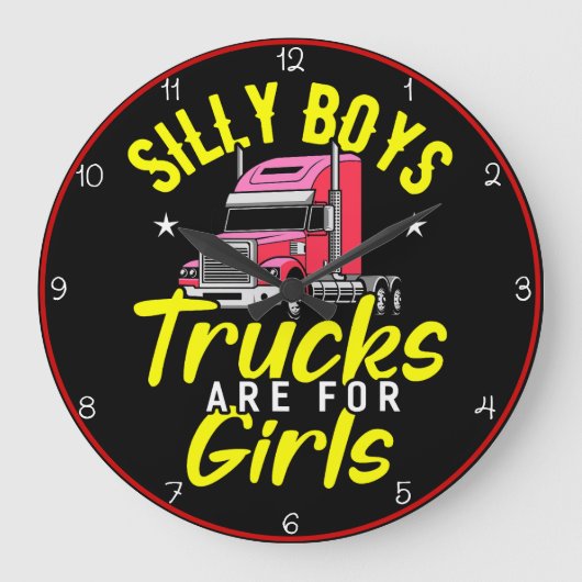 男間抜けの子のトラックは女の子のためだ ラージ壁時計 (正面)