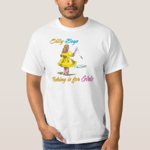 男間抜けの子の魚釣りは女の子 Tシャツ
