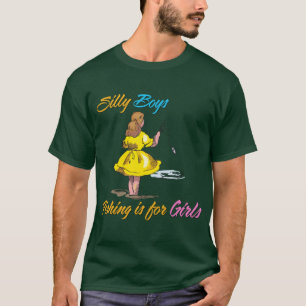 男間抜けの子の魚釣りは女の子 Tシャツ