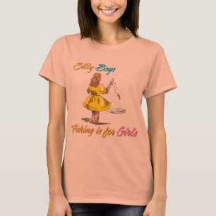 男間抜けの子の魚釣りは女の子 Tシャツ