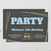 男10代のの子の誕生日、13または任意の年齢数々の、色 招待状 (正面/裏面)