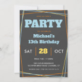 男10代のの子の誕生日、13または任意の年齢数々の、色 招待状 (正面)