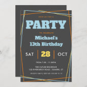 男10代のの子の誕生日、13または任意の年齢数々の、色 招待状 (正面/裏面)