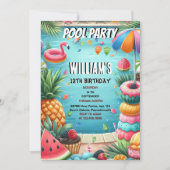 男10代のの水青プールクールパーティー13誕生日 招待状 (正面)
