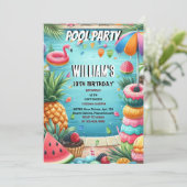 男10代のの水青プールクールパーティー13誕生日 招待状 (スタンド正面)