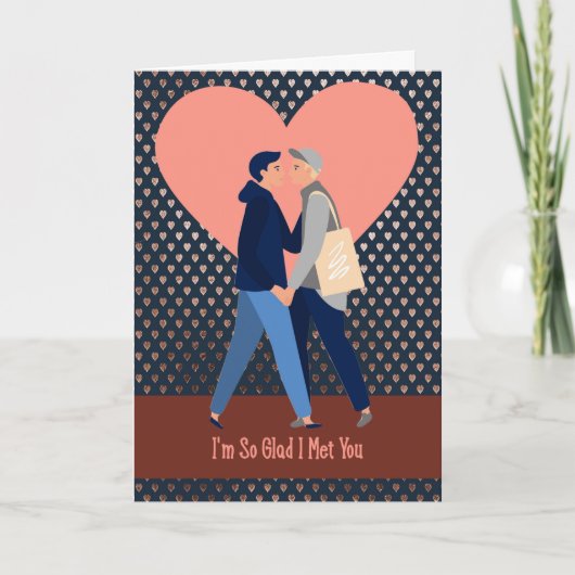 男2人のロマンスとハート背景 カード (正面)