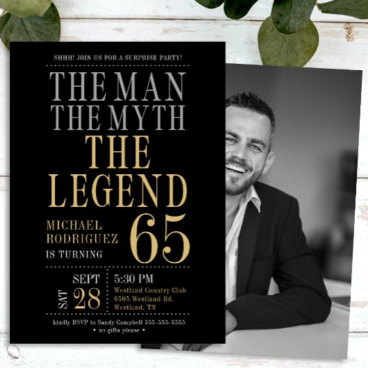 男　伝説　神話　驚きの６５歳誕生日 招待状