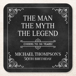 男 神話 伝説 50歳の誕生日 ブラック スクエアペーパーコースター