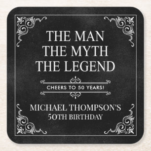 男 神話 伝説 50歳の誕生日 ブラック スクエアペーパーコースター