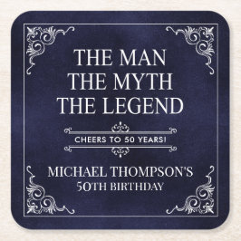 男・神話・伝説 50歳の誕生日 ブルー スクエアペーパーコースター