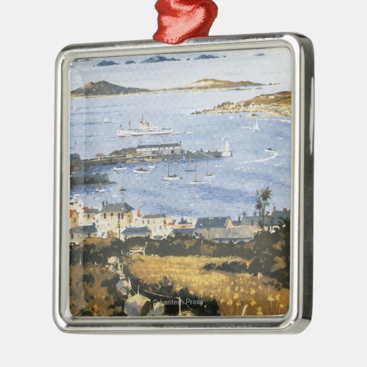 町および波止場の鉄道ポスターの空気場面 メタルオーナメント (左)