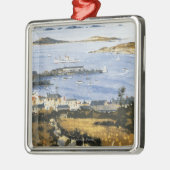 町および波止場の鉄道ポスターの空気場面 メタルオーナメント (左)