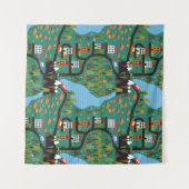 町お洒落の道路の子供 タペストリー (正面(横))