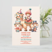 町かわいいキッズカーニバルサーカスショー1st誕生日 招待状 (スタンド正面)