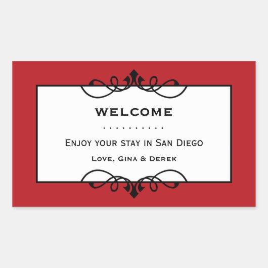 町すてきの抱き枕から出た赤い鍛鉄の枠 長方形シール (正面)