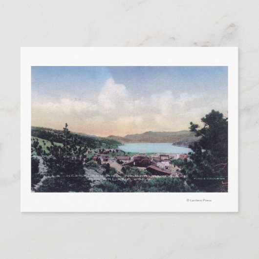 町とニューダーランド湖の空中表示 ポストカード (正面)