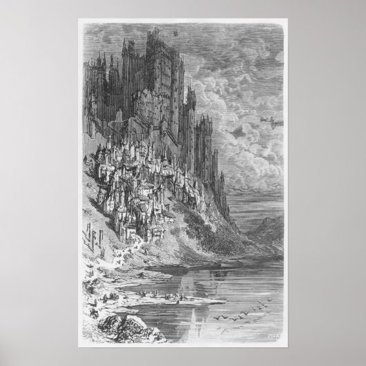 町と城のファンタジー風景 ポスター (正面)