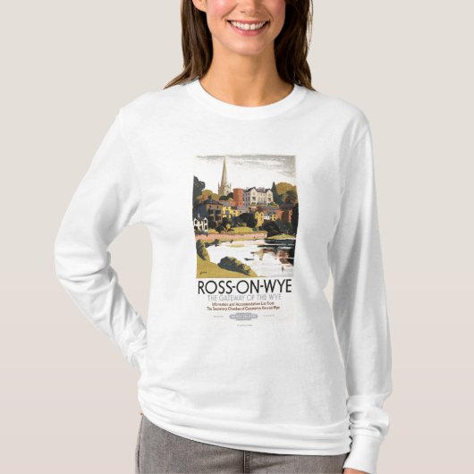 町のイギリスの鉄道ポスターの川場面 Tシャツ (正面)