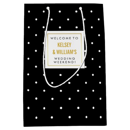 町のゲストの歓迎から結婚する黒い水玉模様 ミディアムペーパーバッグ (正面)