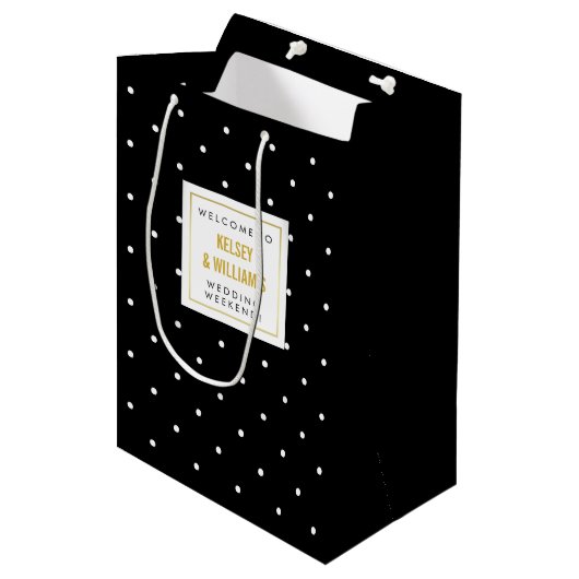 町のゲストの歓迎から結婚する黒い水玉模様 ミディアムペーパーバッグ (正面アングル)