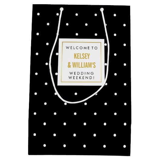 町のゲストの歓迎から結婚する黒い水玉模様 ミディアムペーパーバッグ (裏面)