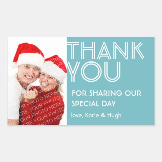 町のレーベ感謝していルから出てる大きな青結婚い写真 長方形シール (正面)