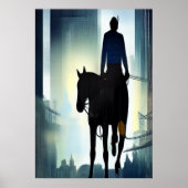 町の人と馬 | AIアートポスター ポスター (正面)