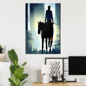 町の人と馬 | AIアートポスター ポスター (ホームオフィス)