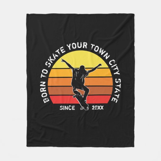 町の州年の文字を追加生まれ-  Skate フリースブランケット (正面)