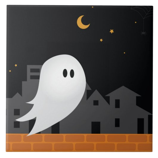 町の幽霊ハロウィーンの不気味な概念 タイル (正面)